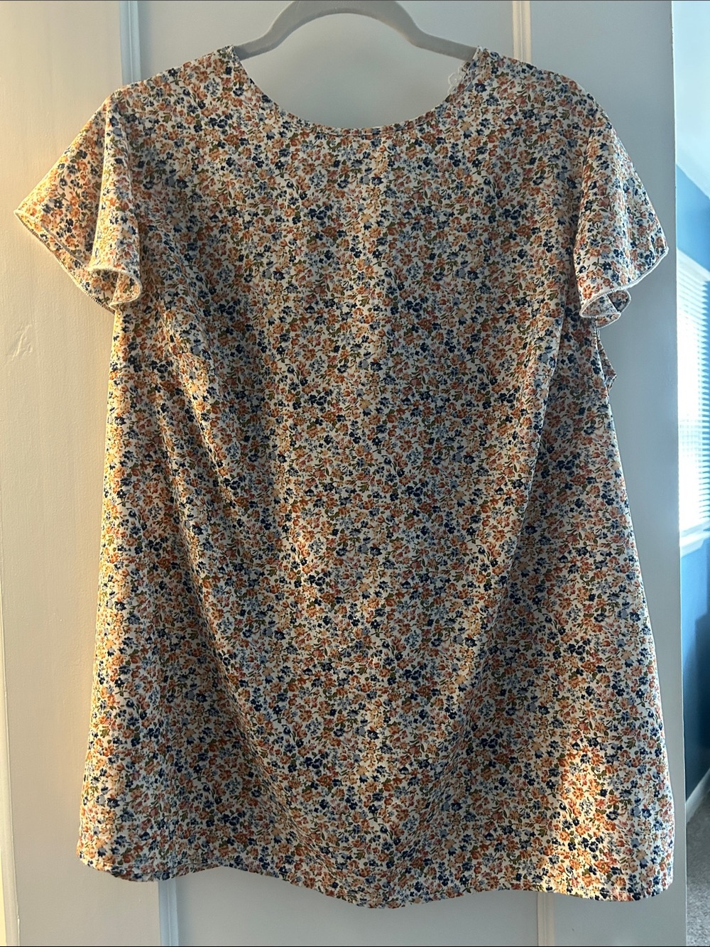 BloomChic Cream Tunic with Blue and Rust Floral Print